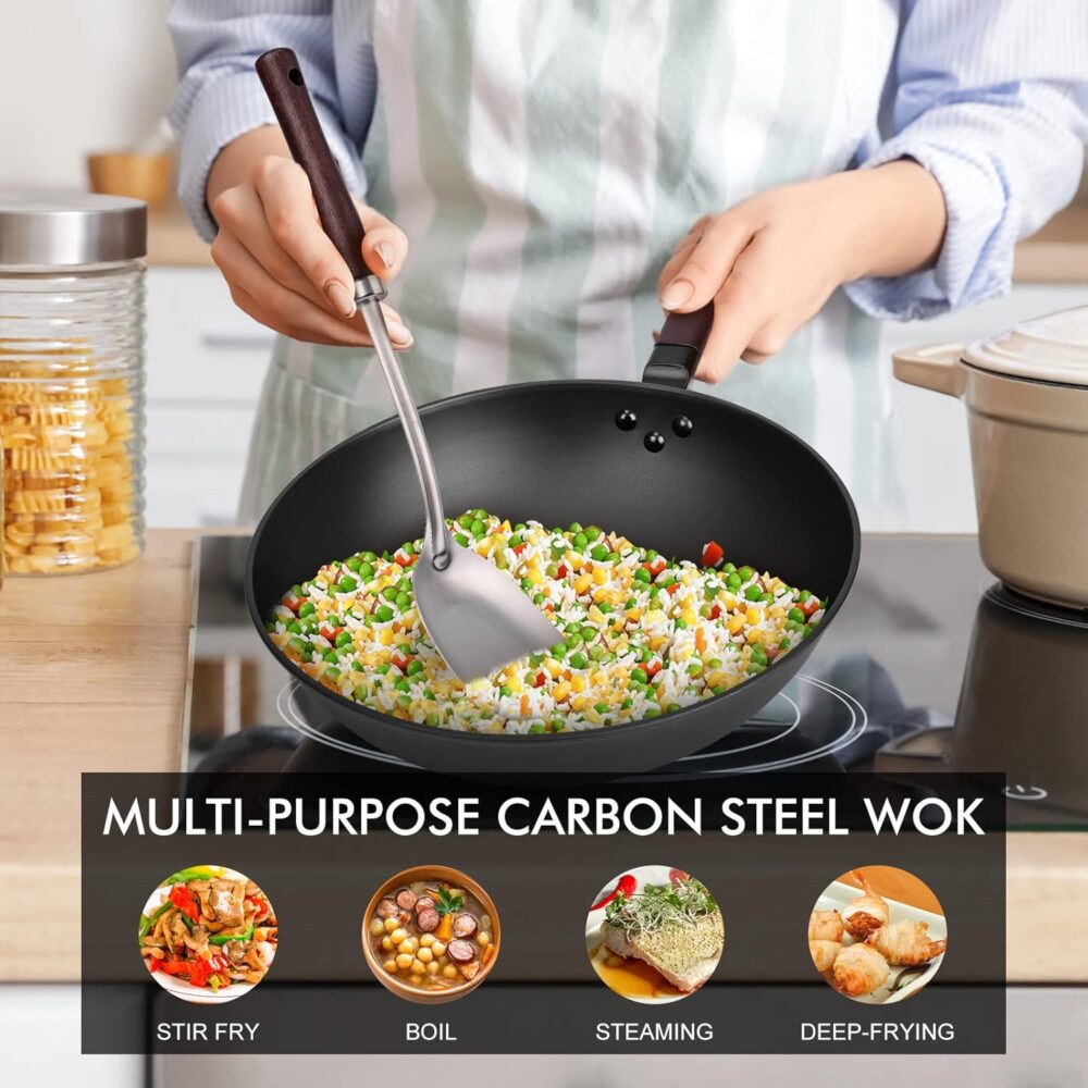 Frigideira Wok de aço carbono - Frigideira Wok de 32,8 cm co... - Image 7
