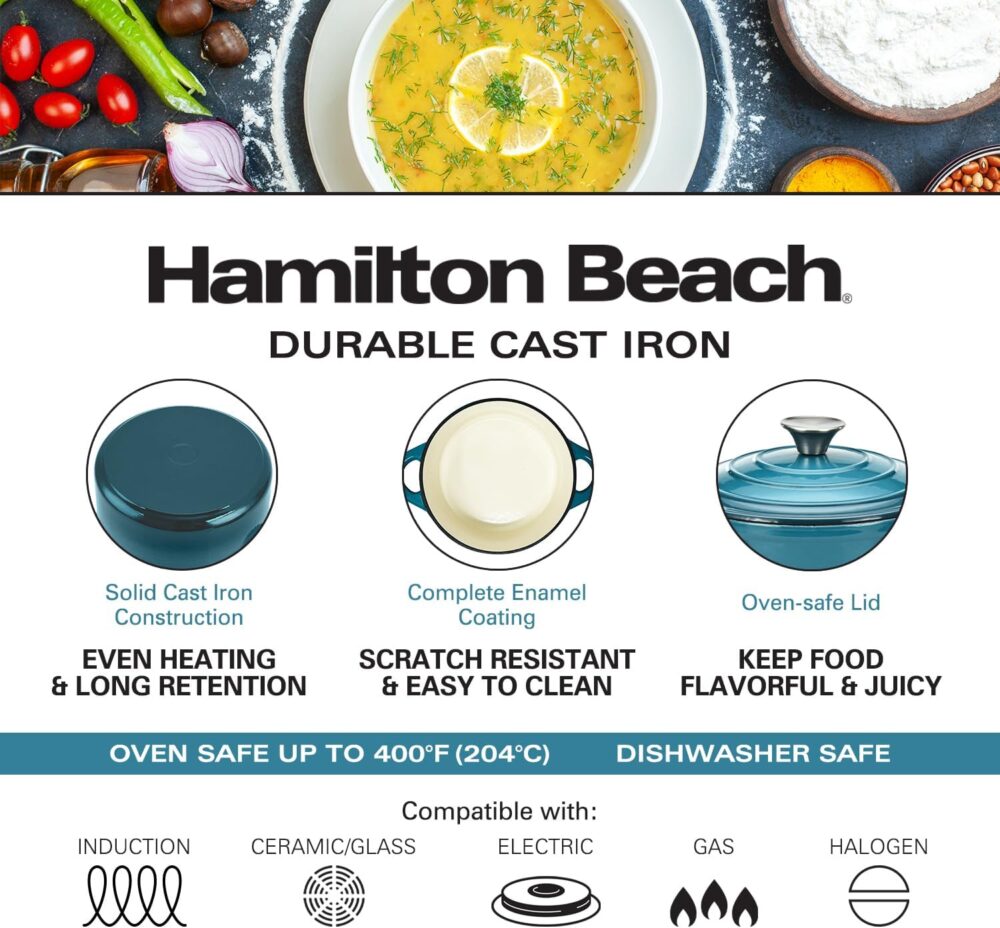Hamilton Beach Forno holandês de ferro fundido esmaltado azu... - Image 3