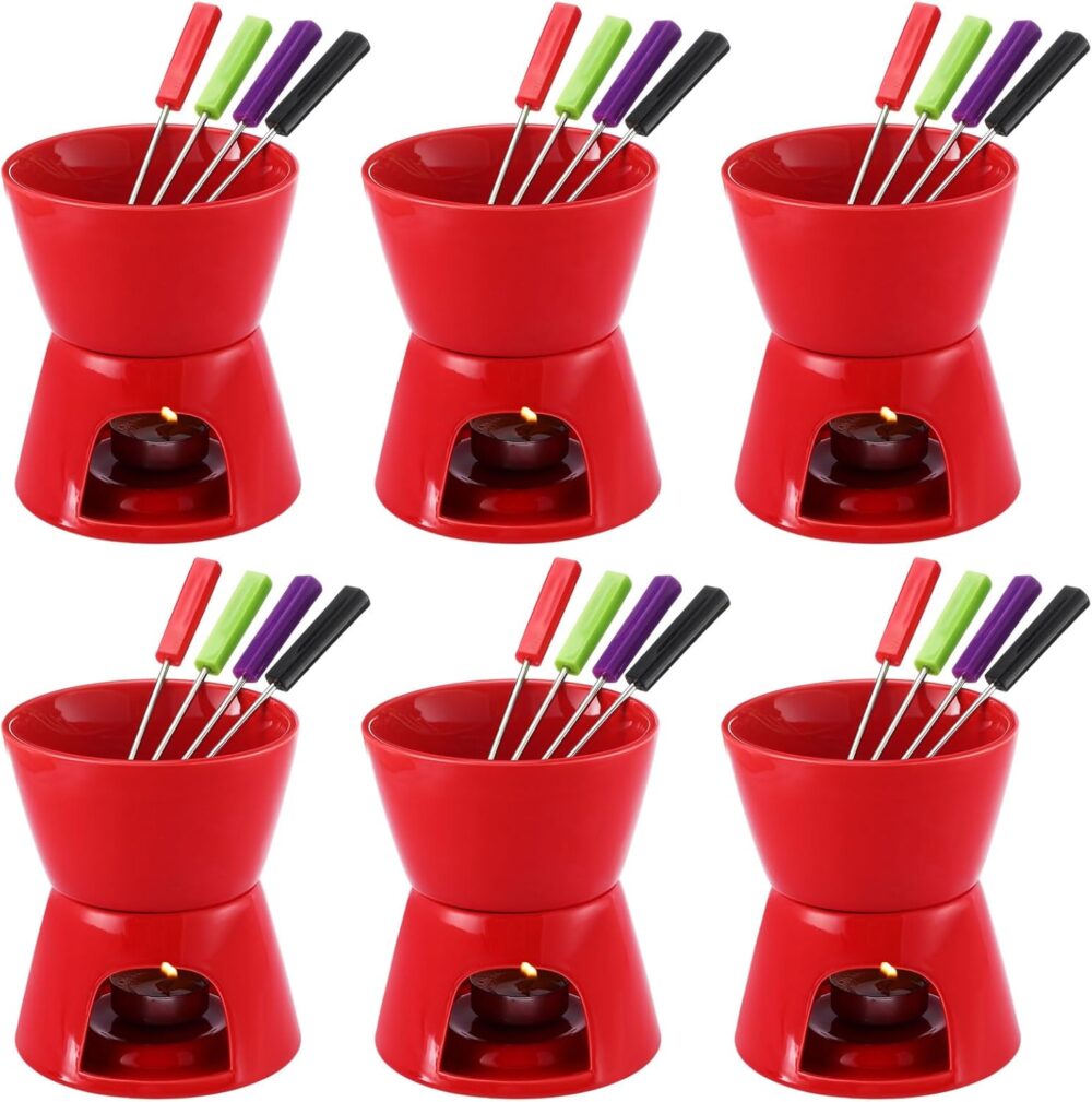 Mudder Caneca de fondue panela de cerâmica e 8 peças de garf...