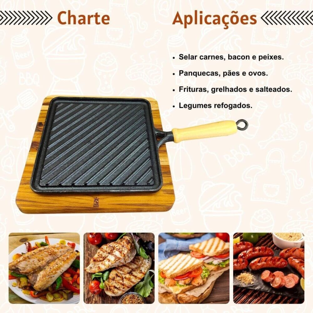 Chapa De Ferro Fundido Com Suporte Madeira Conjunto para Coz... - Image 4