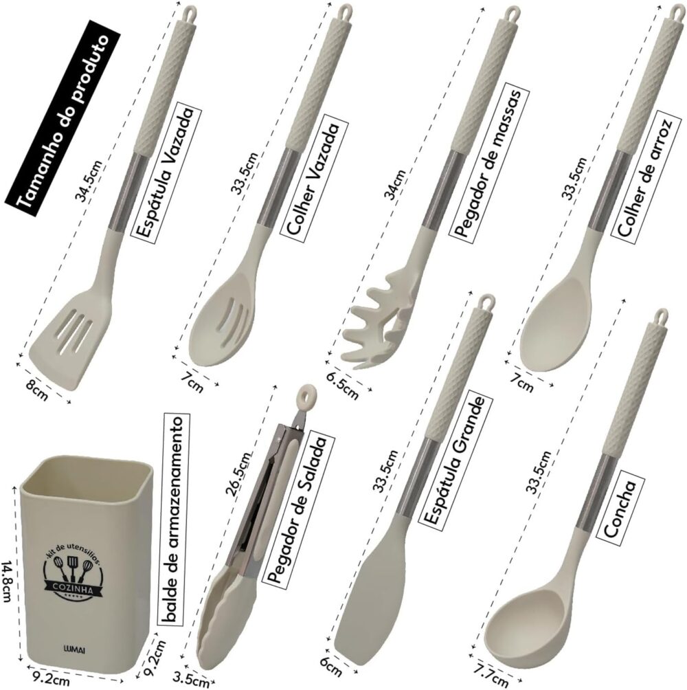 Kit de 8 Utensílios de Cozinha Grandes em Silicone e Inox - ... - Image 3