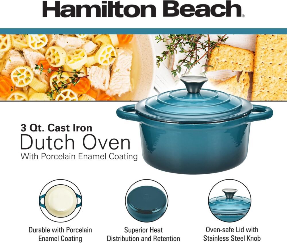 Hamilton Beach Forno holandês de ferro fundido esmaltado azu... - Image 2