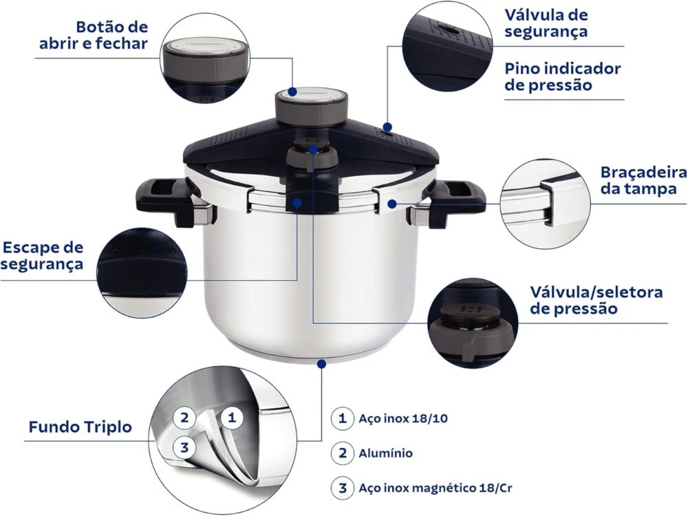 Panela de Pressão Tramontina Presto em Aço Inox Fundo Triplo... - Image 2