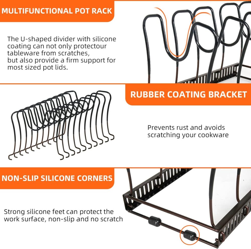 ROOHUA Rack de panela – Organizador expansível para armário,... - Image 3