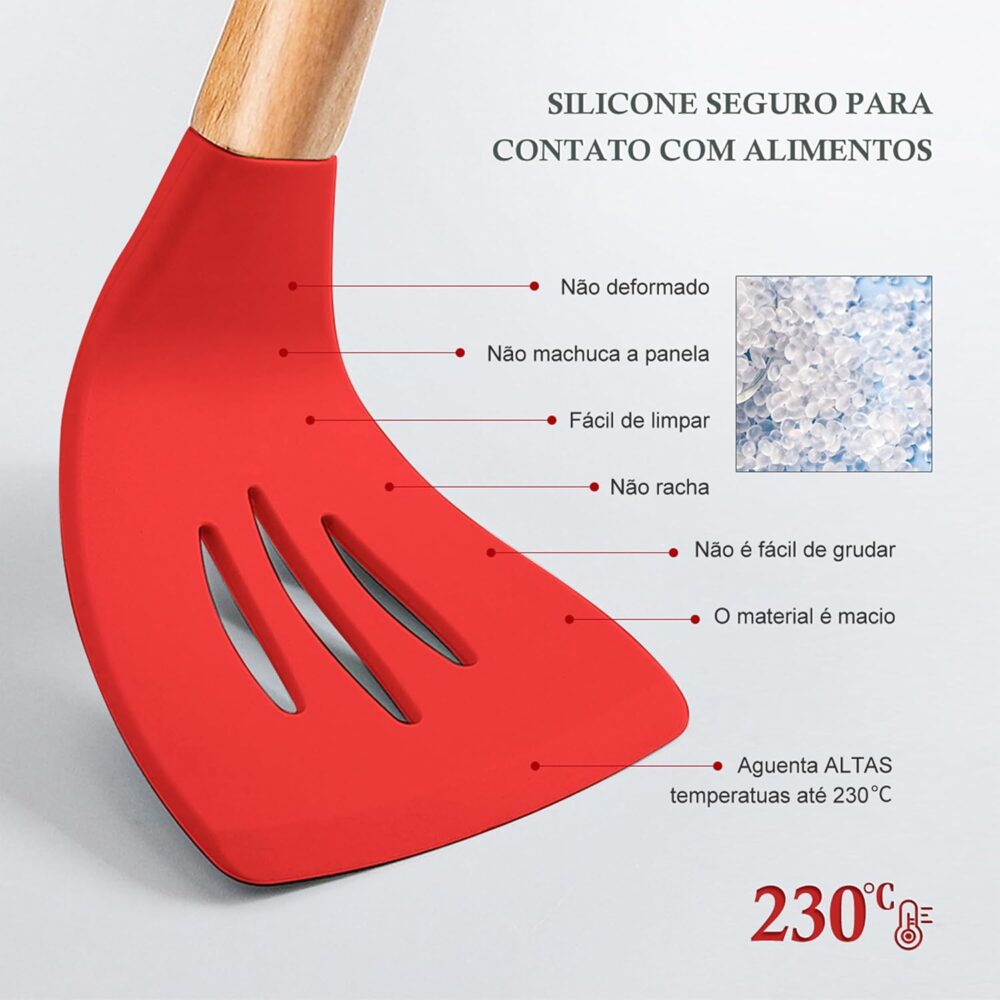 Conjunto de Utensílios de Cozinha de Silicone com Cabo de Ma... - Image 3