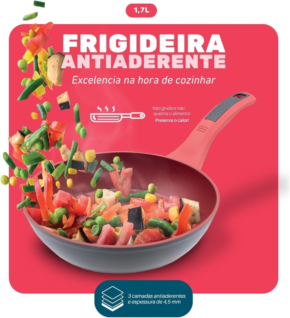 Frigideira Antiaderente Indução 24cm Fundo Triplo Vermelha -... - Image 8