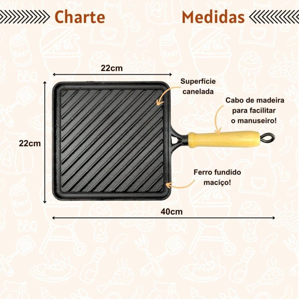 Chapa De Ferro Fundido Com Suporte Madeira Conjunto para Coz... - Image 2