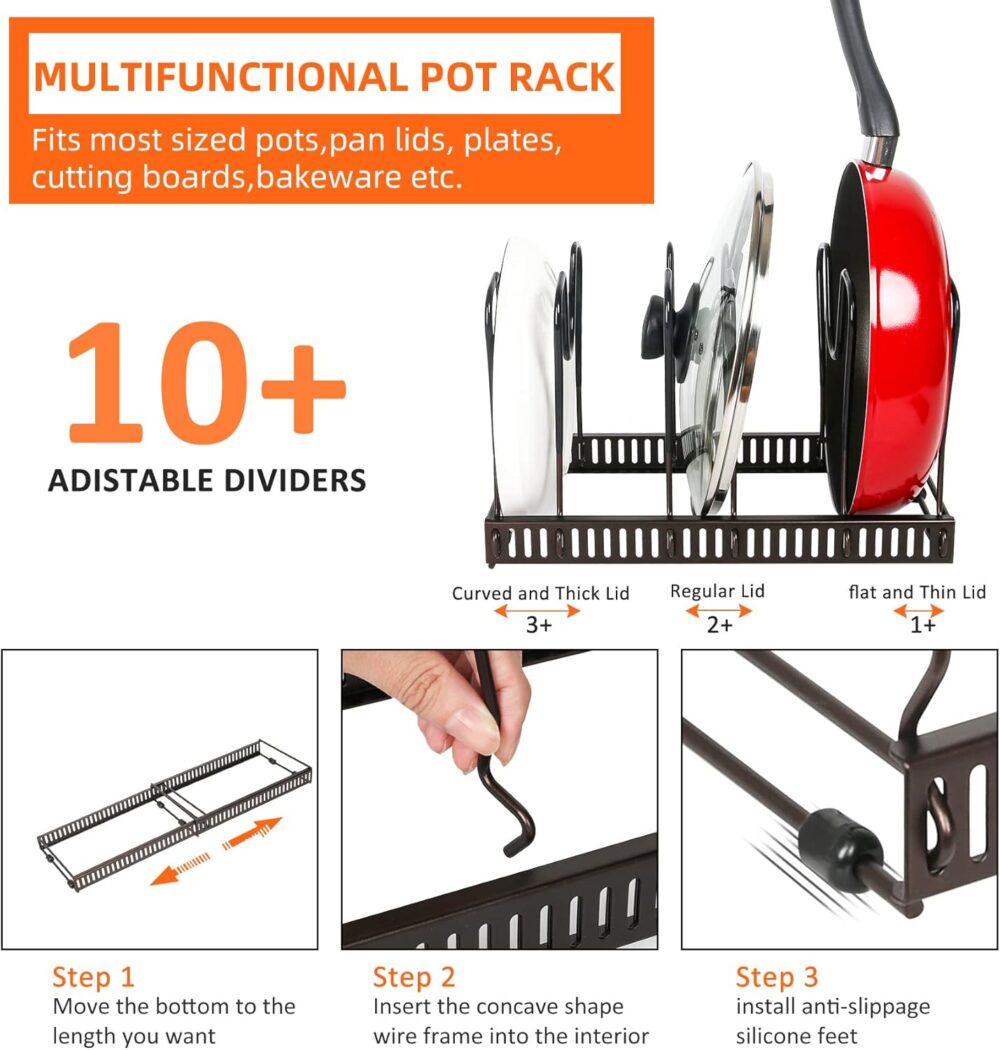 ROOHUA Rack de panela – Organizador expansível para armário,... - Image 4