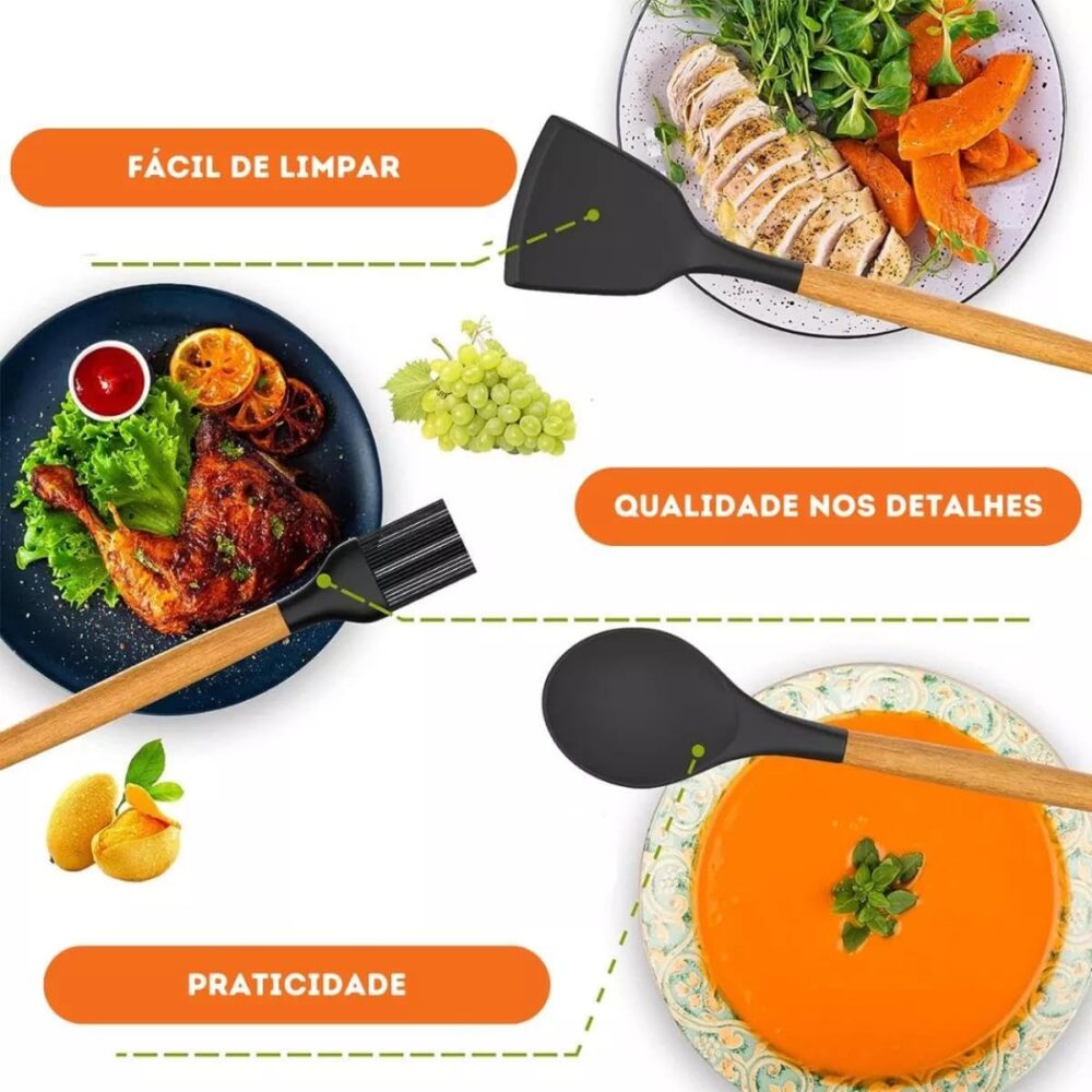 Utensílios para Cozinha Silicone, Kit com 19 Peças, Antiader... - Image 3