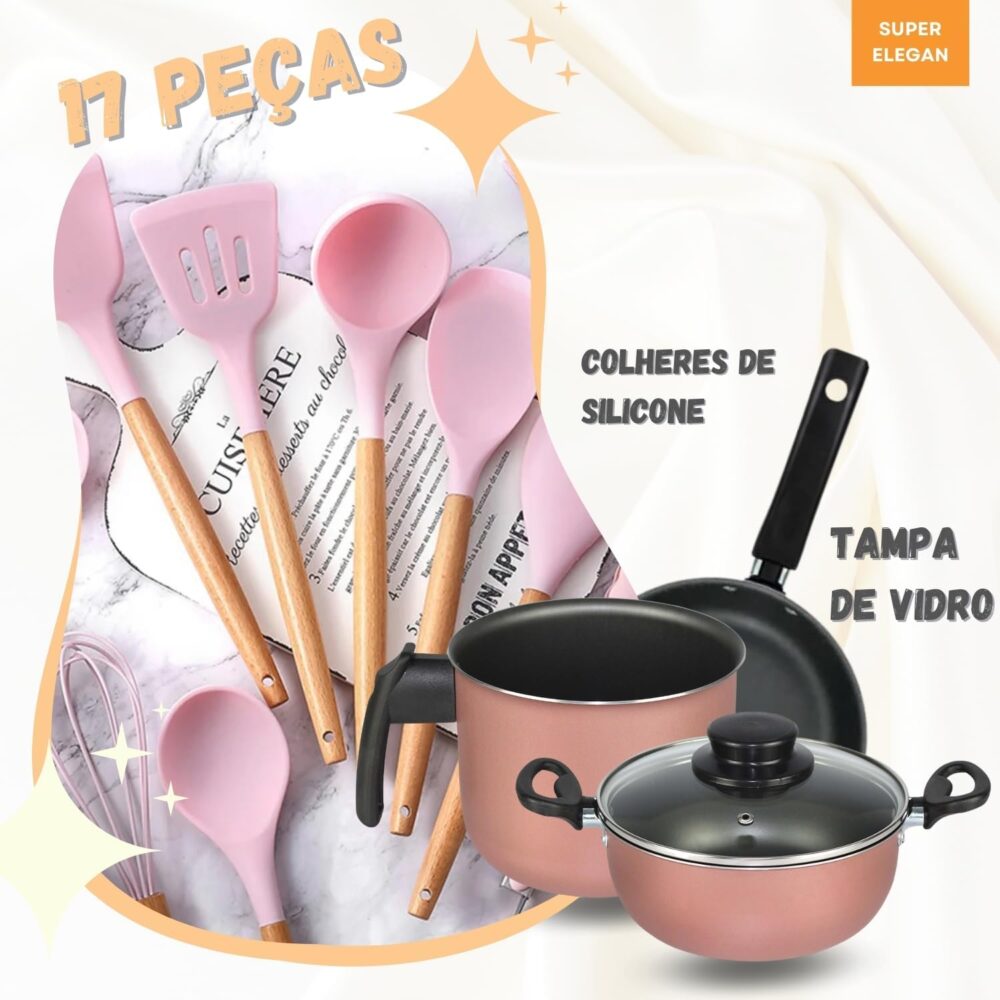 Conjunto de Panelas Antiaderente de 17 Peças com Colheres de... - Image 4