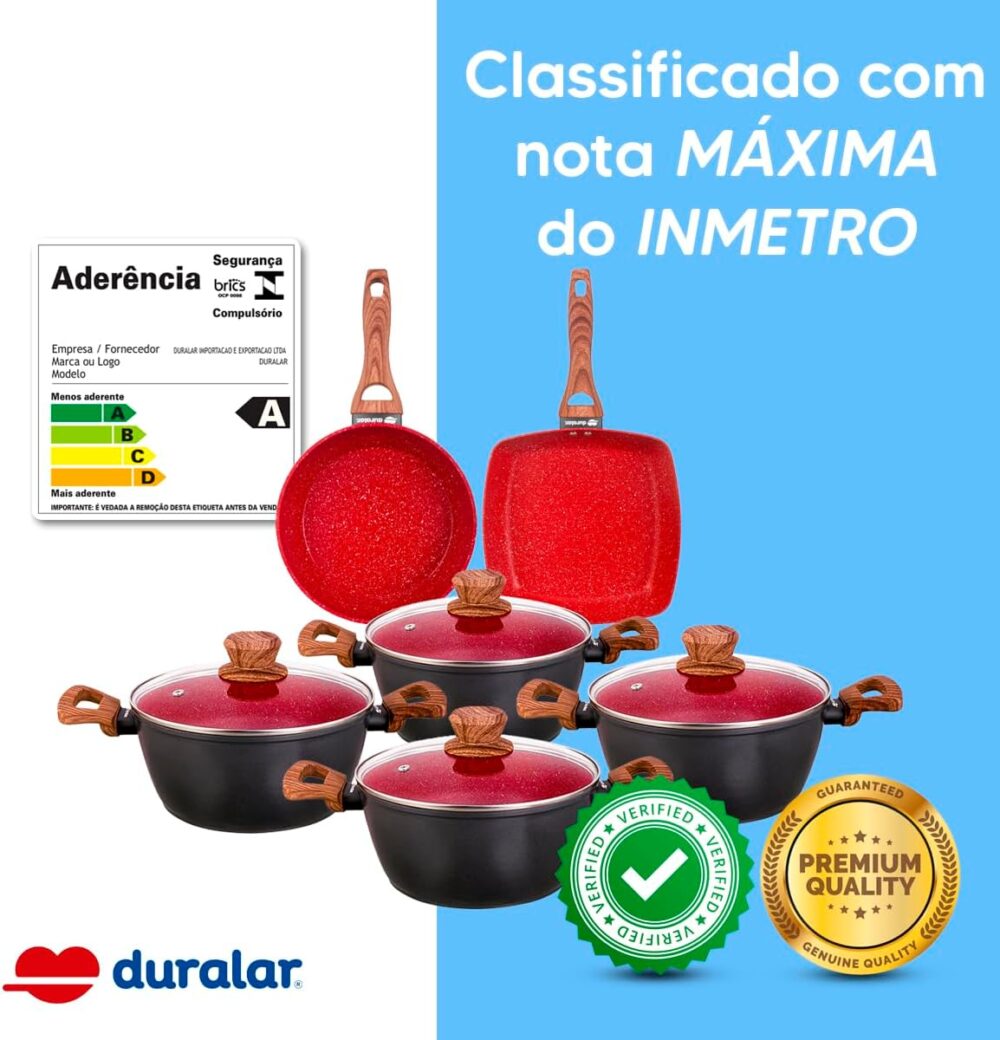 Jogo de Panelas de Cerâmica Vermelho, 6 Peças, com Revestime... - Image 6