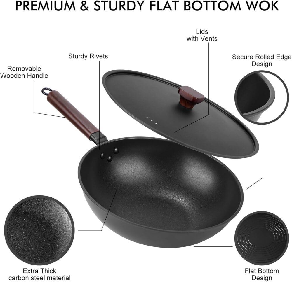 Frigideira Wok de aço carbono - Frigideira Wok de 32,8 cm co... - Image 5