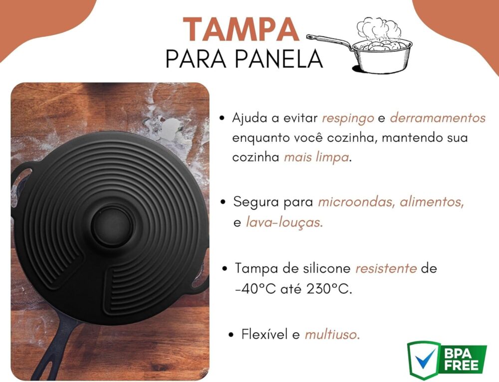 1 Tampa De Silicone Preta Avulsa Para Panela Frigideira Vasi... - Image 2