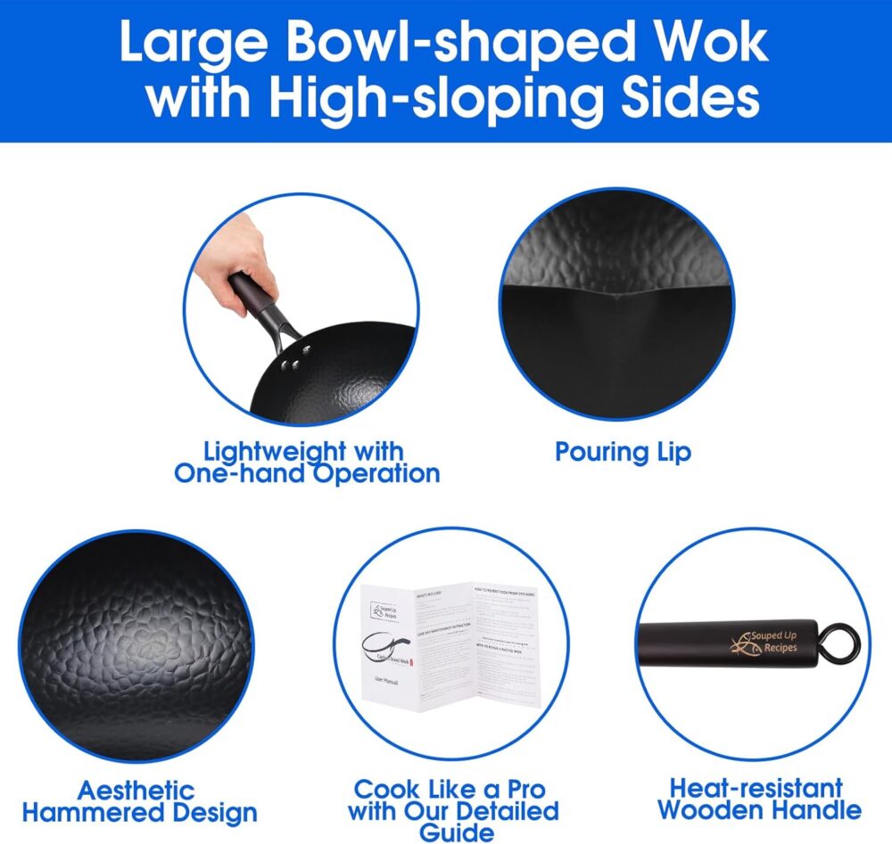 Souped Up Recipes Wok de aço carbono de 33,4 cm para fogões ... - Image 5