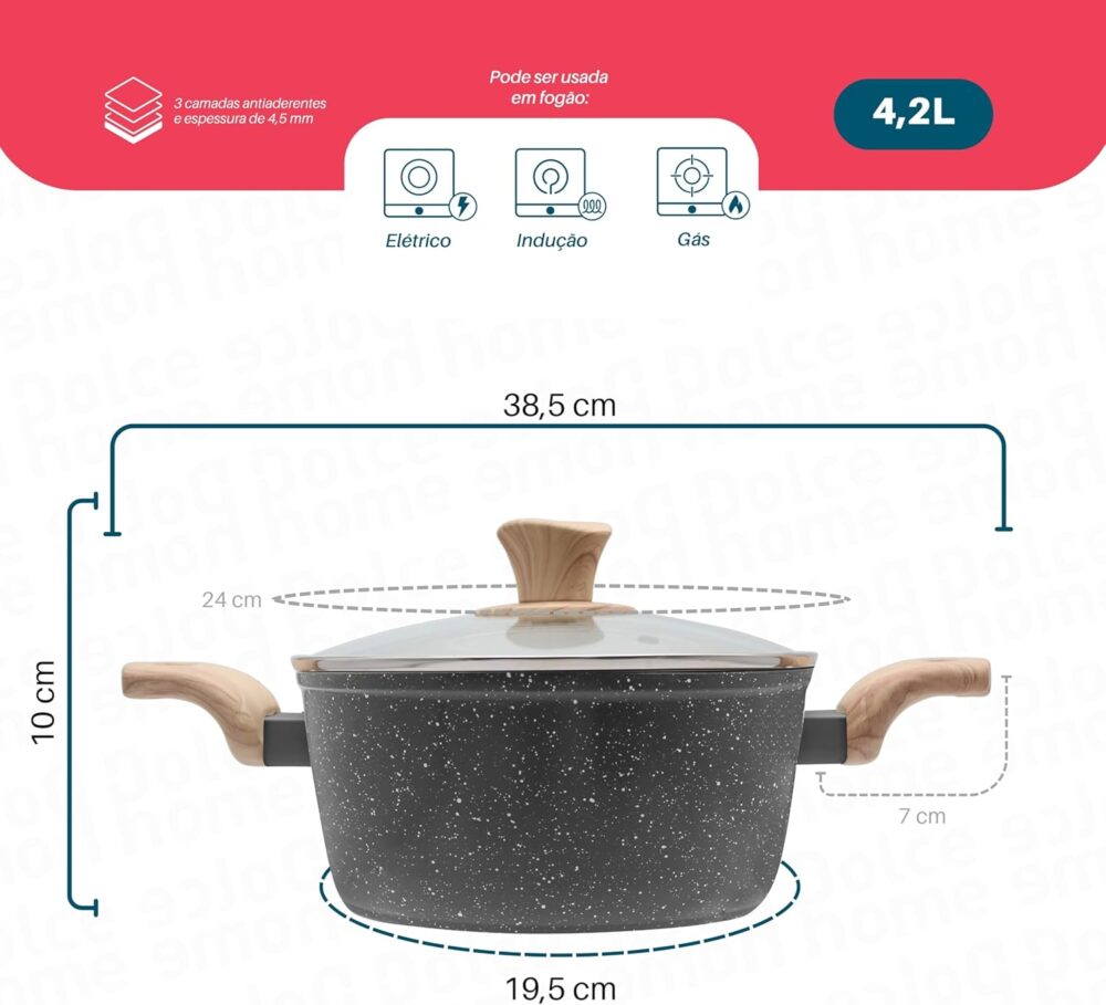 Panela Caçarola Indução C/tampa Vidro 4,2l Revestimento Anti... - Image 3