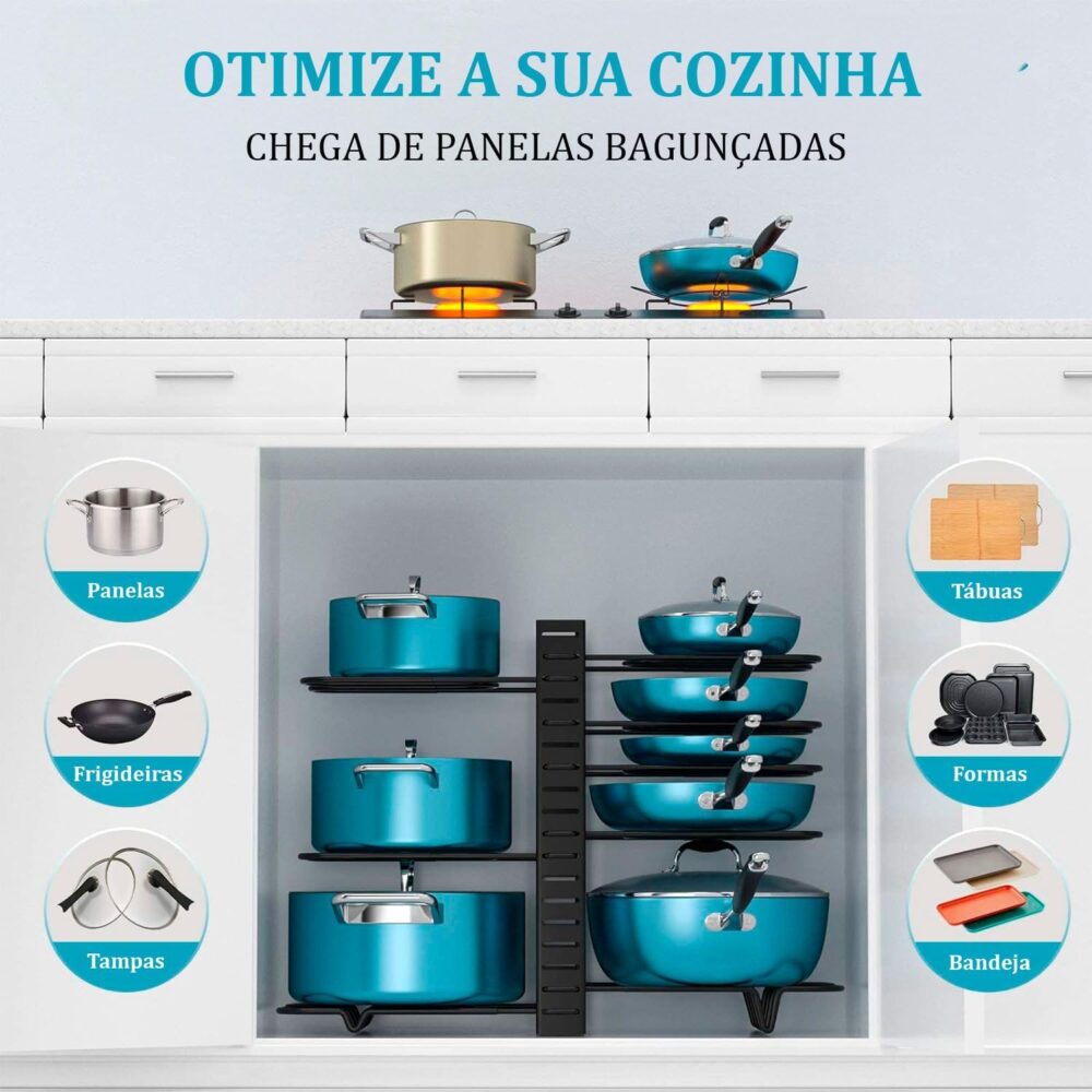 Organizador Cozinha Rack Suporte Panela Ajustável com Ponta ... - Image 7