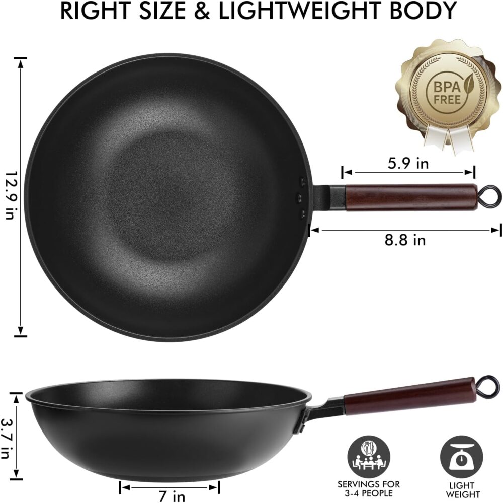 Frigideira Wok de aço carbono - Frigideira Wok de 32,8 cm co... - Image 3