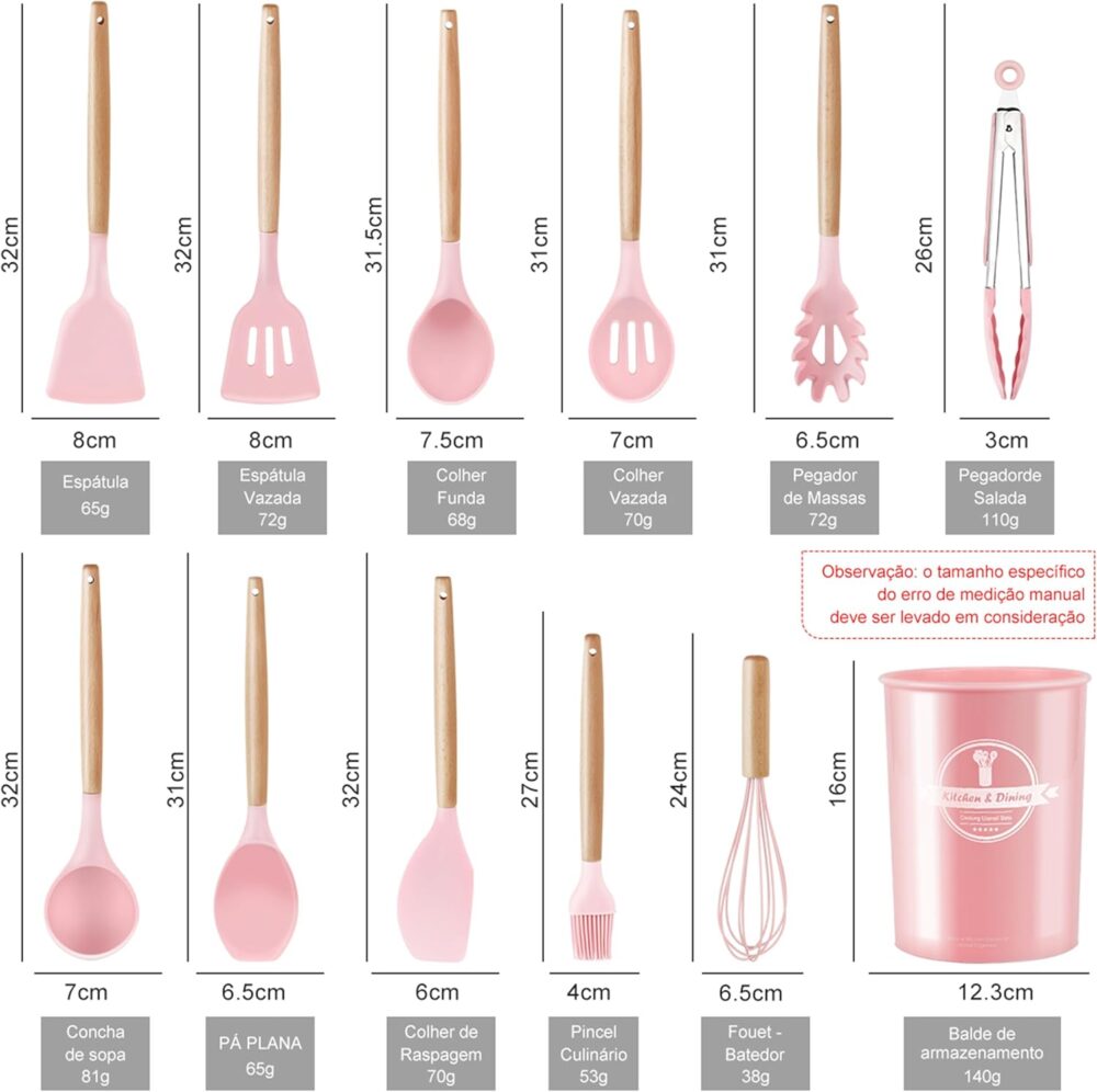 Conjunto de Utensílios de Cozinha de Silicone com Cabo de Ma... - Image 2