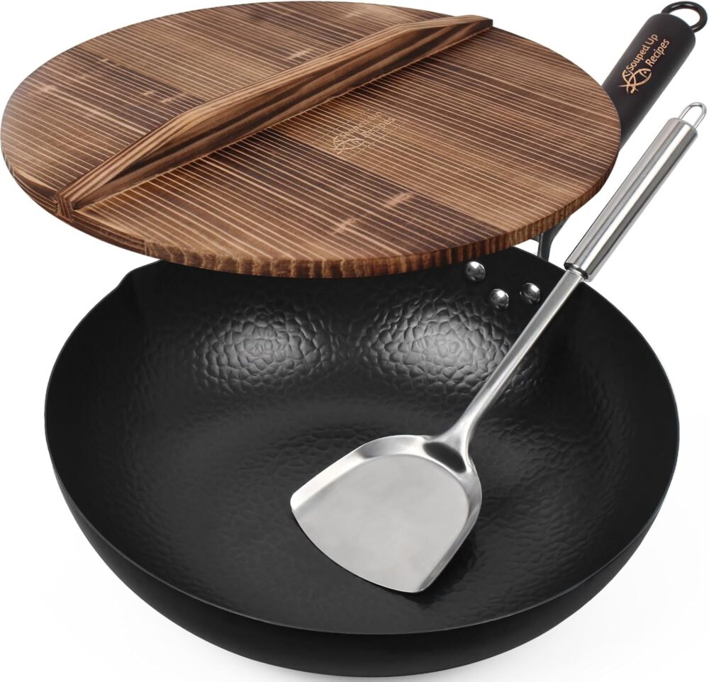 Souped Up Recipes Wok de aço carbono de 33,4 cm para fogões ...
