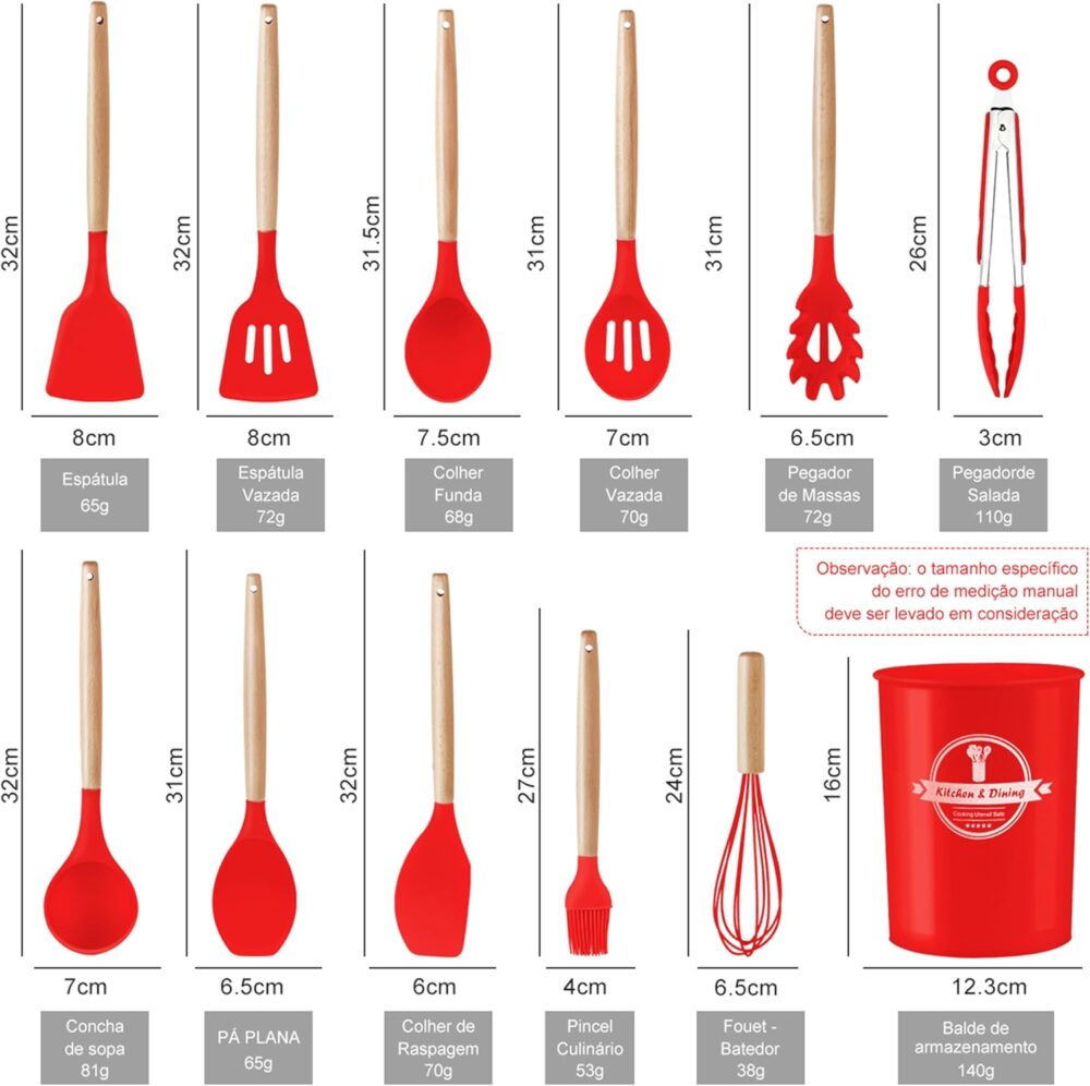 Conjunto de Utensílios de Cozinha de Silicone com Cabo de Ma... - Image 2