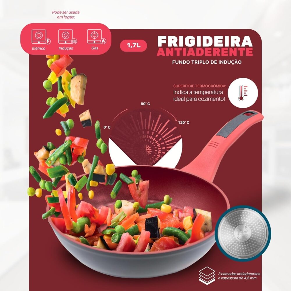 Frigideira Antiaderente Indução 24cm Fundo Triplo Vermelha -... - Image 2
