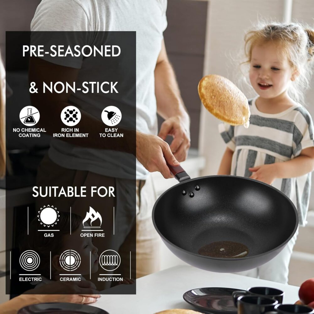 Frigideira Wok de aço carbono - Frigideira Wok de 32,8 cm co... - Image 4