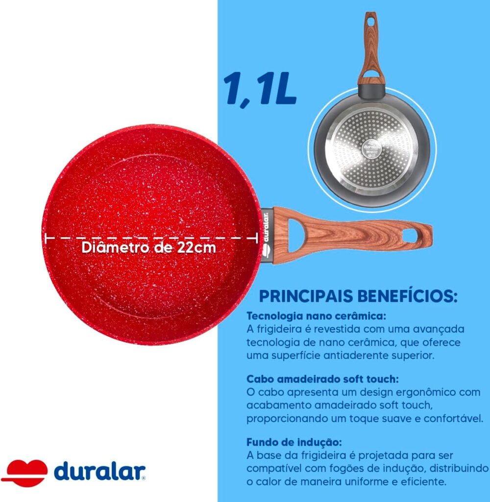 Frigideira com Tampa Cerâmica Antiaderente Indução N22 Dural... - Image 6