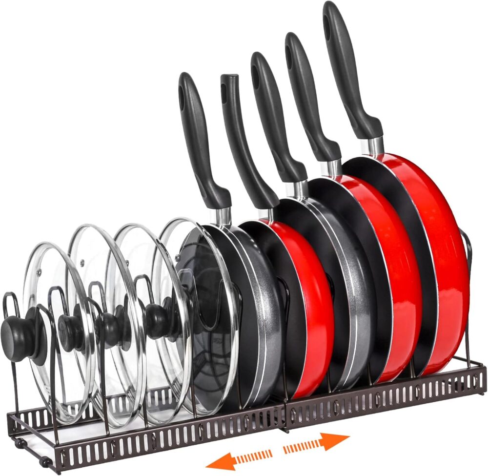 ROOHUA Rack de panela – Organizador expansível para armário,...
