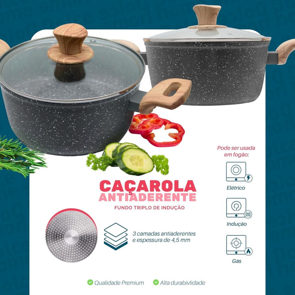 Panela Caçarola Indução C/tampa Vidro 4,2l Revestimento Anti... - Image 4