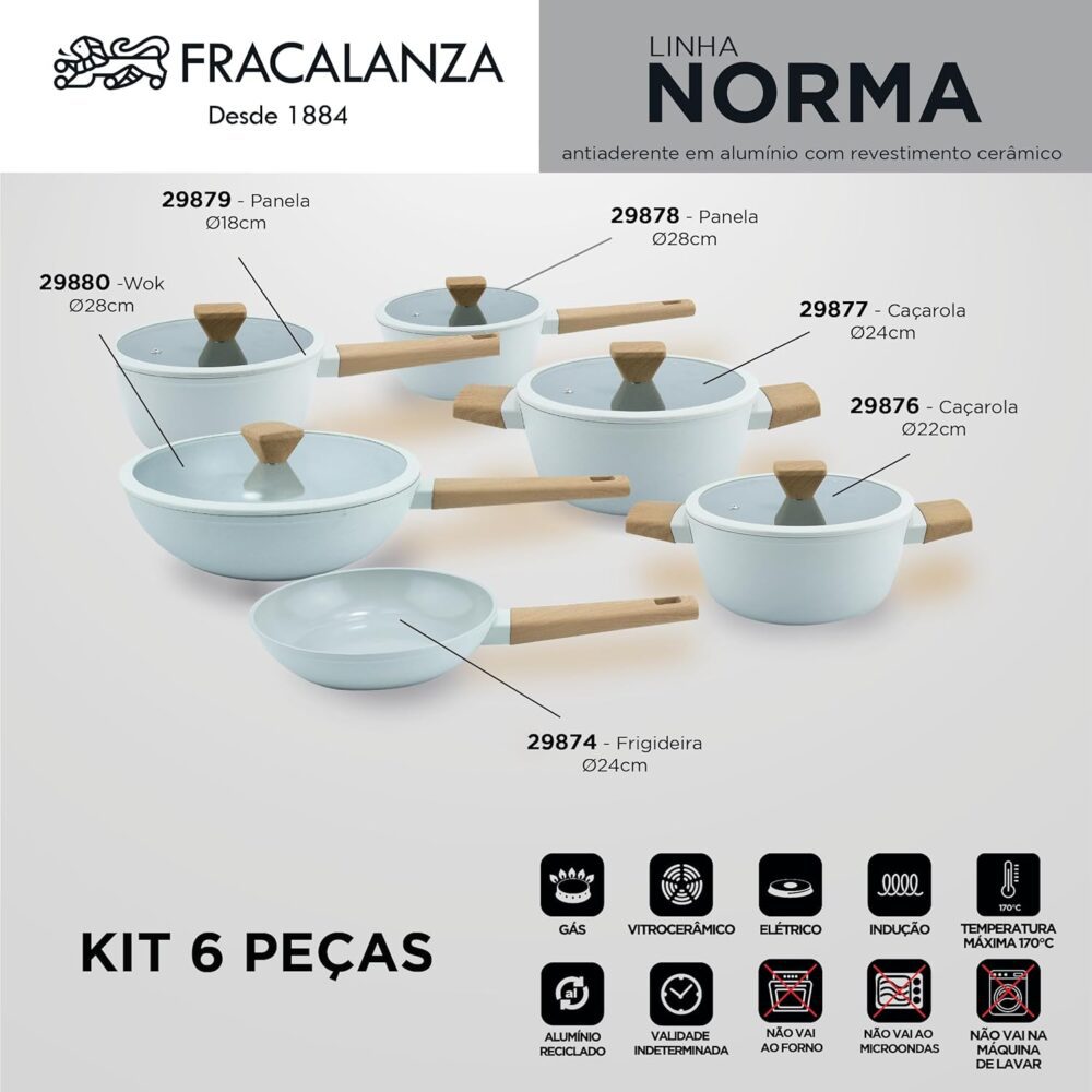Jogo De Panelas Revestimento Cerâmico Indução Cinza 6 Peças - Image 3