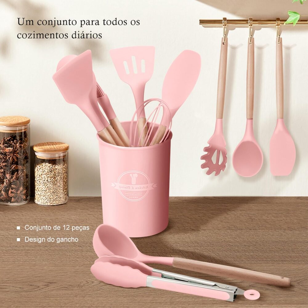 Conjunto de Utensílios de Cozinha de Silicone com Cabo de Ma... - Image 6