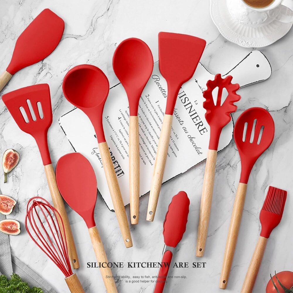 Conjunto de Utensílios de Cozinha de Silicone com Cabo de Ma... - Image 7
