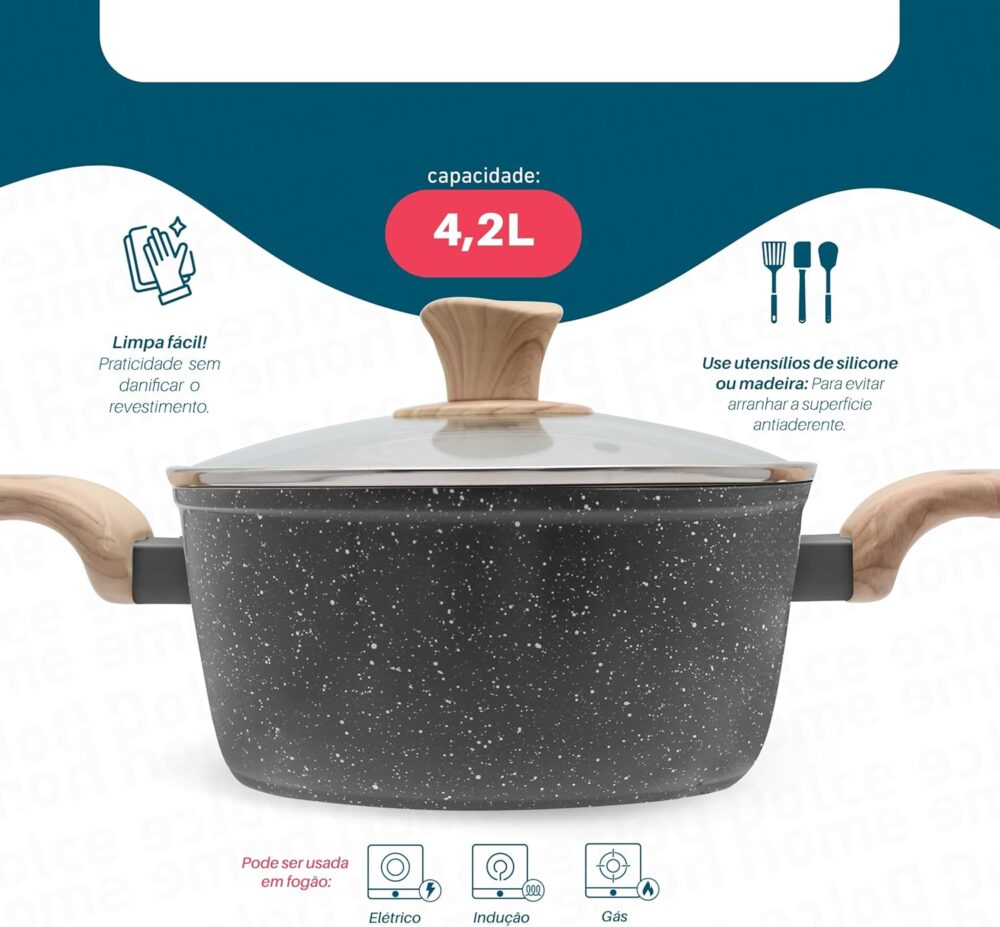 Panela Caçarola Indução C/tampa Vidro 4,2l Revestimento Anti... - Image 5