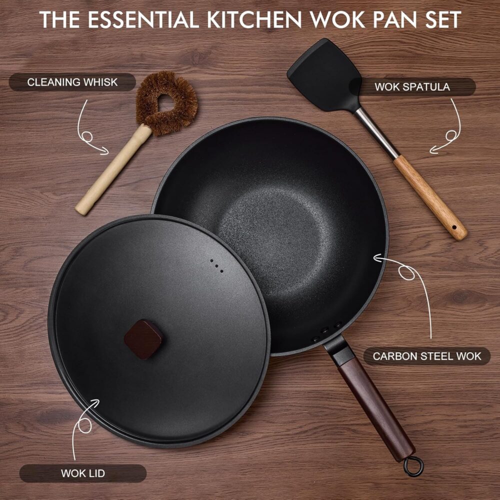 Frigideira Wok de aço carbono - Frigideira Wok de 32,8 cm co... - Image 2