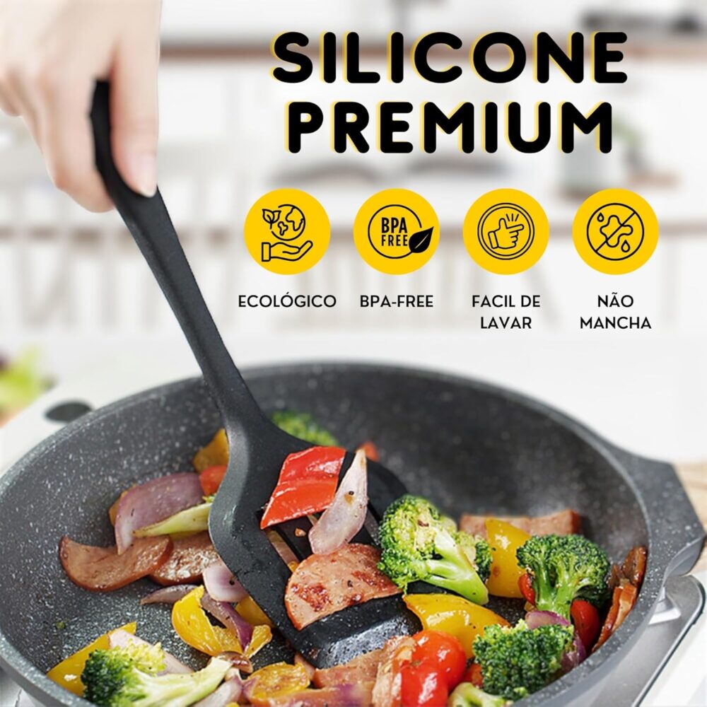 Conjunto Kit Utensílios De Cozinha Silicone Inox - Jogo de U... - Image 3