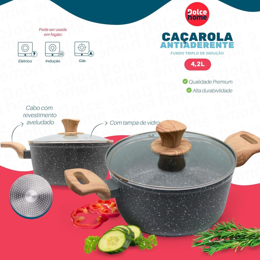 Panela Caçarola Indução C/tampa Vidro 4,2l Revestimento Anti... - Image 2