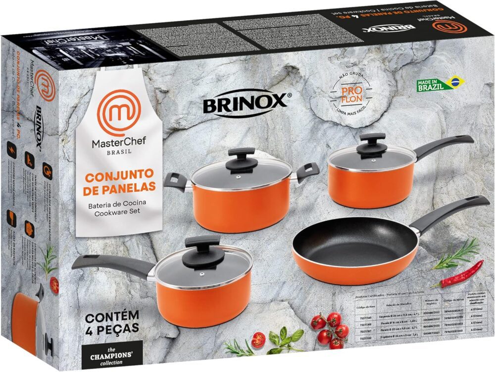 Conjunto de Panelas Masterchef, 4Pcs, Laranja, Brinox - Image 5