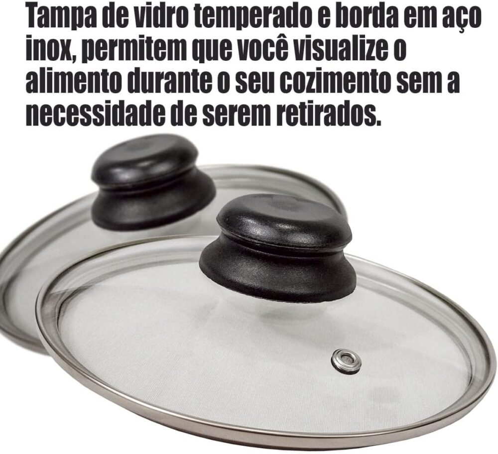Caldeirão 18cm Antiaderente Preto com Tampa de Vidro Pequeno... - Image 3
