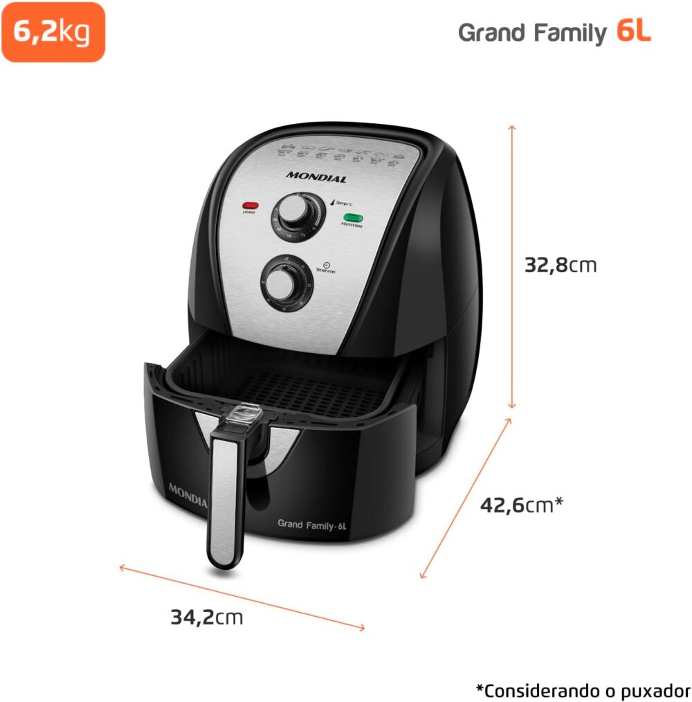 Fritadeira Sem Óleo Air Fryer 6L, Mondial, Preto/Inox, 1900W... | É bom mesmo? Descubra antes de comprar - Image 8