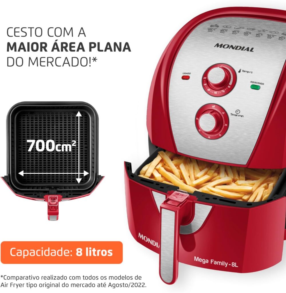 Fritadeira Sem Óleo Air Fryer 8L, Mondial, Vermelho/Inox, 19... | É bom mesmo? Descubra antes de comprar - Image 3
