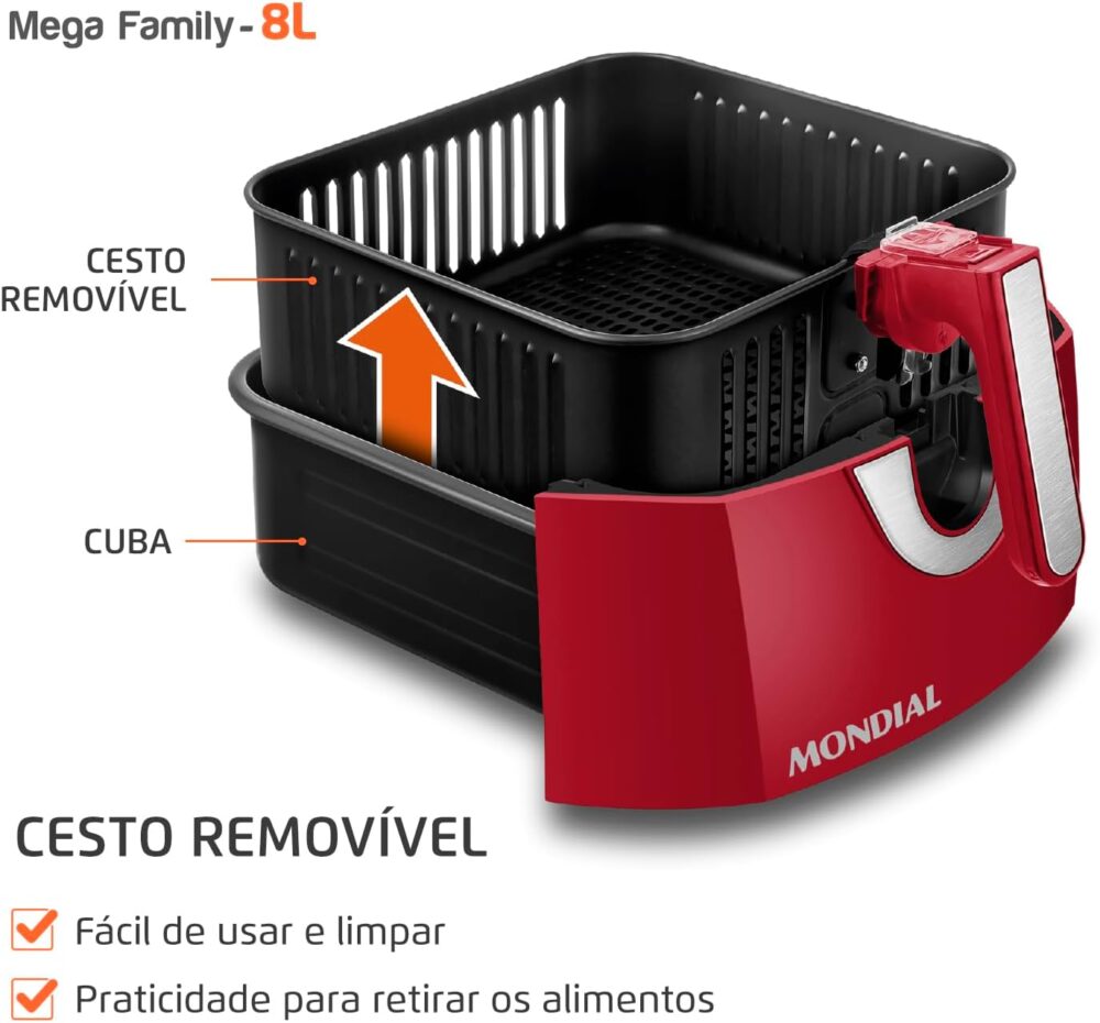 Fritadeira Sem Óleo Air Fryer 8L, Mondial, Vermelho/Inox, 19... | É bom mesmo? Descubra antes de comprar - Image 5