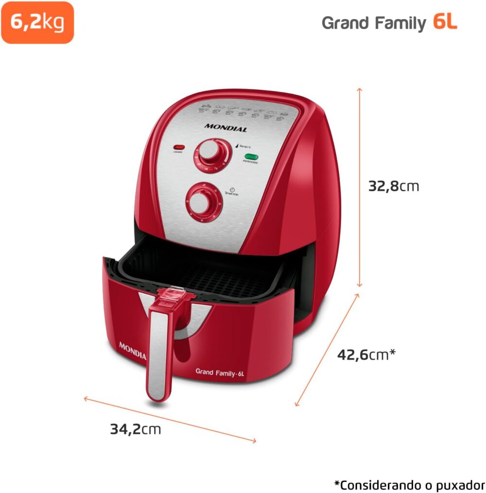 Fritadeira Sem Óleo Air Fryer 6L, Mondial, Vermelho/Inox, 19... | É bom mesmo? Descubra antes de comprar - Image 8