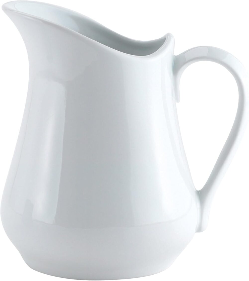 HIC Jarro de creme com alça, porcelana branca fina, 473 ml