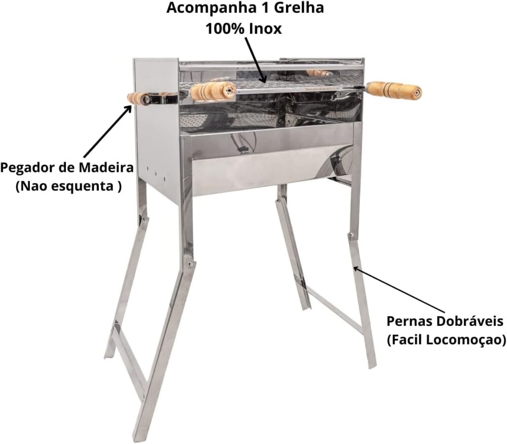 Churrasqueira Portatil Inox com grelha Inox Tamanho 45x35x80... - Image 3