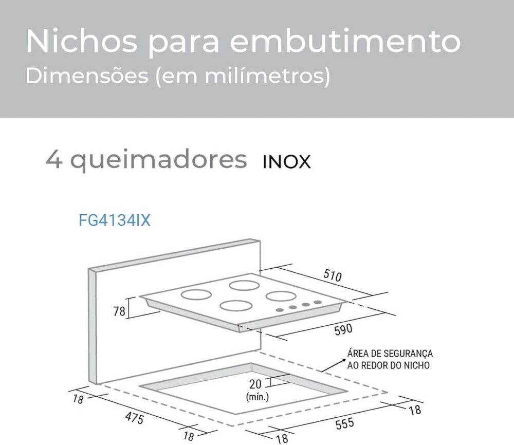 SUGGAR COOKTOP A GÁS 4 BOCAS MESA EM AÇO INOX TRIPLA CHAMA L... - Image 6
