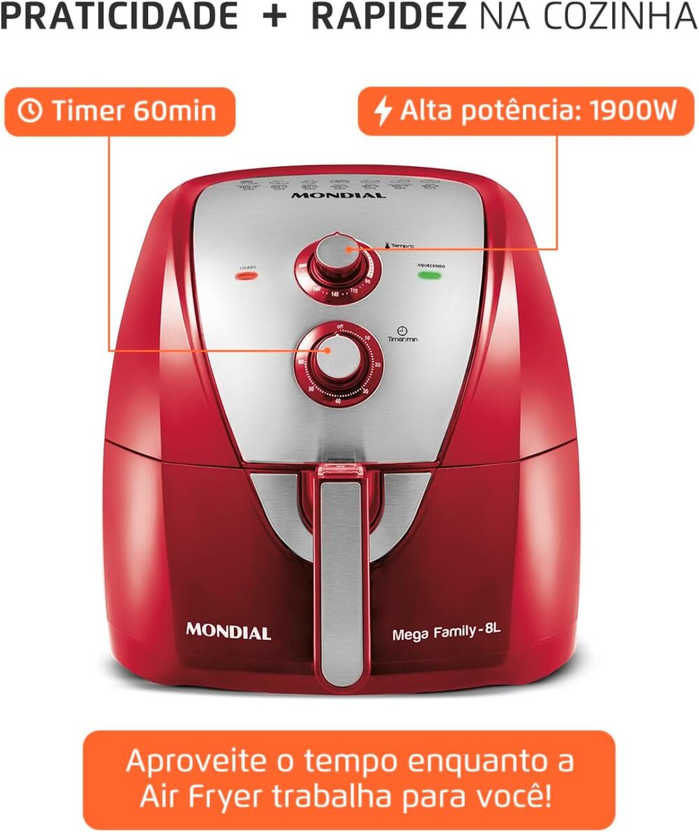 Fritadeira Sem Óleo Air Fryer 8L, Mondial, Vermelho/Inox, 19... | É bom mesmo? Descubra antes de comprar - Image 8