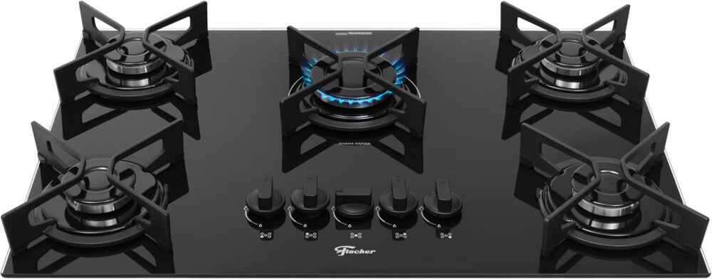 FISCHER COOKTOP À GÁS 5 BOCAS FIT LINE TREMPE IRON MESA VIDR...