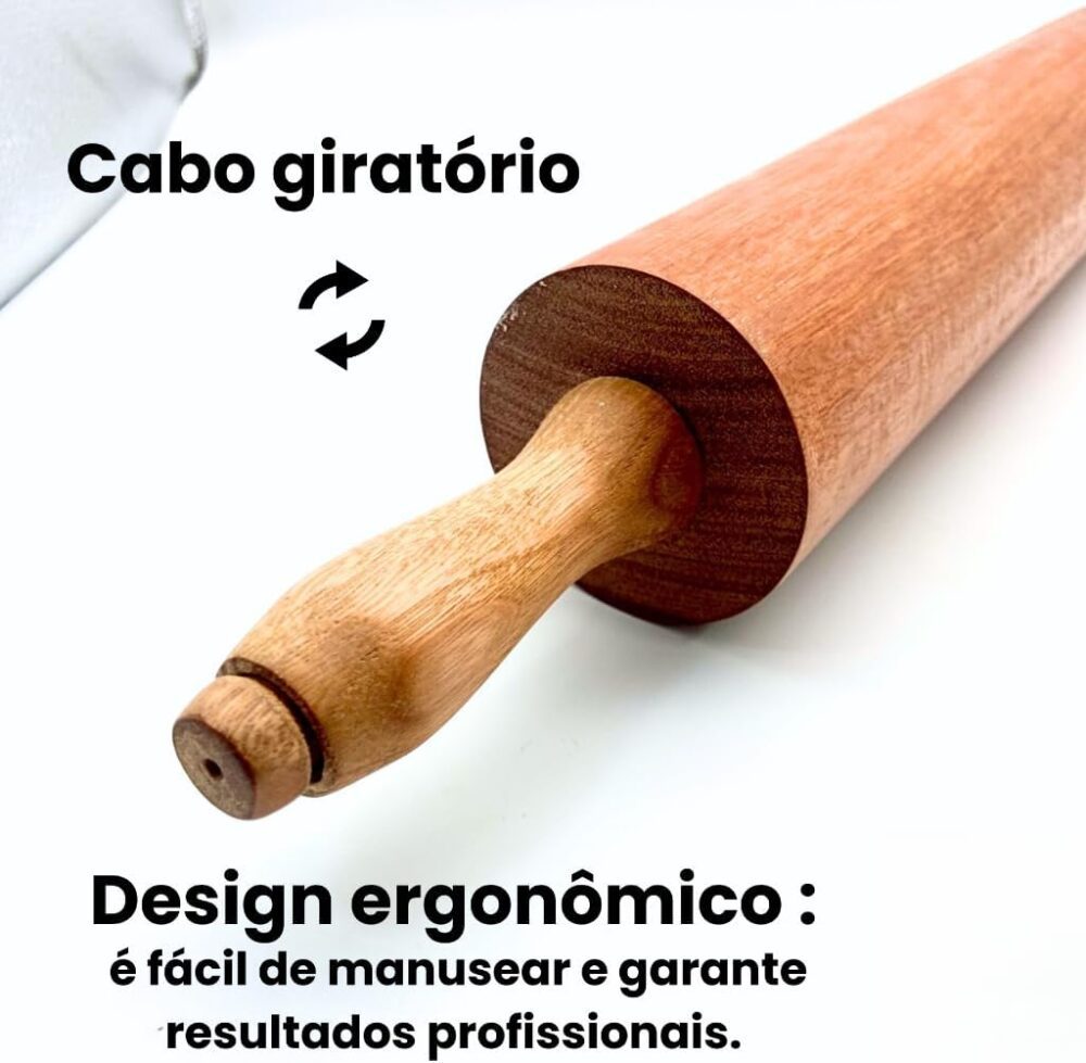 Rolo Laminador de Massas Em Madeiras 56cm pizza macarrão pão... - Image 2
