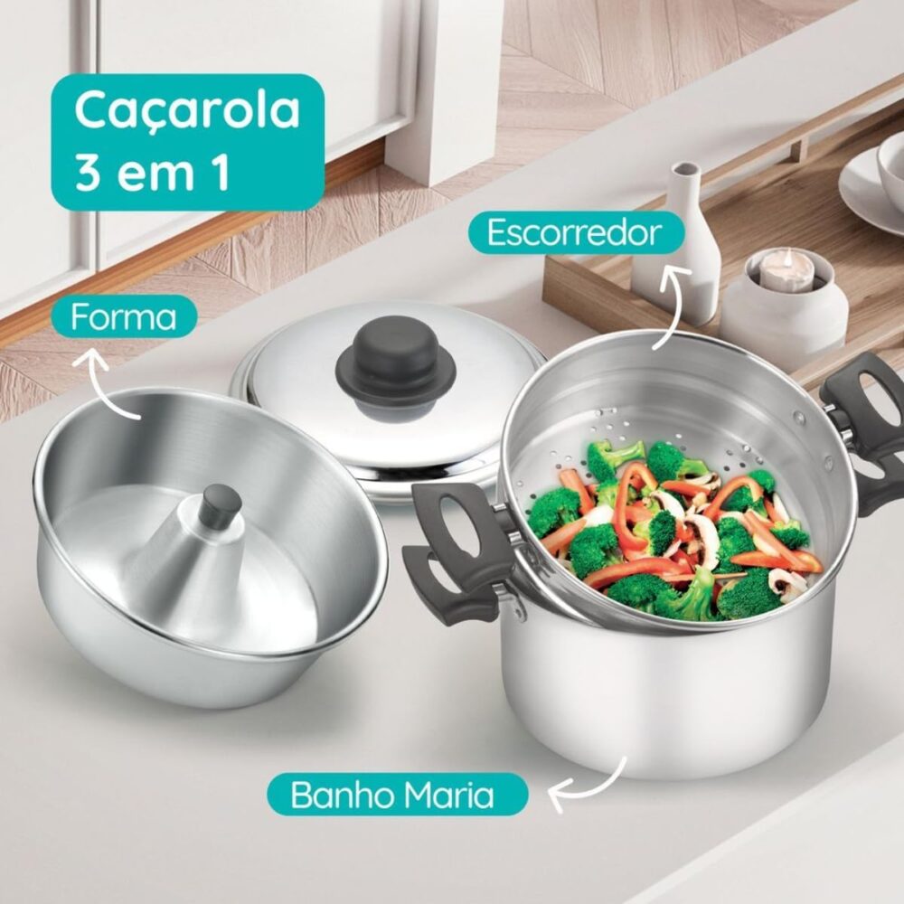 Panela 3 Em 1 Banho Maria Forma Pudim Vapor Polido N20 - Image 2