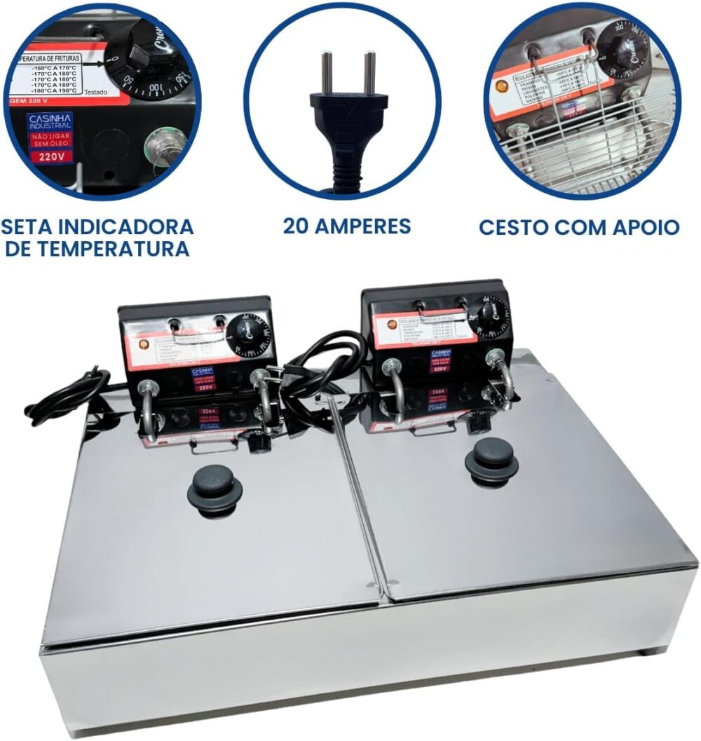Fritadeira Elétrica Industrial 2 Cubas 10L com Tampa - Prati... - Image 3